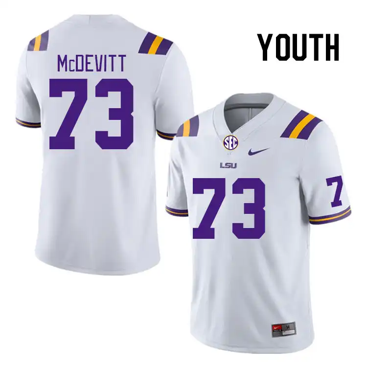 Youth LSU Tigers Jack McDevitt #73 White NCAA Football Jersey